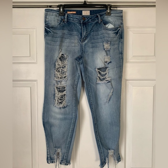 ELITE JEANS 13/14 Mid Rise Blue Denim Distressed Ankle Jeans - Picture 13 of 13